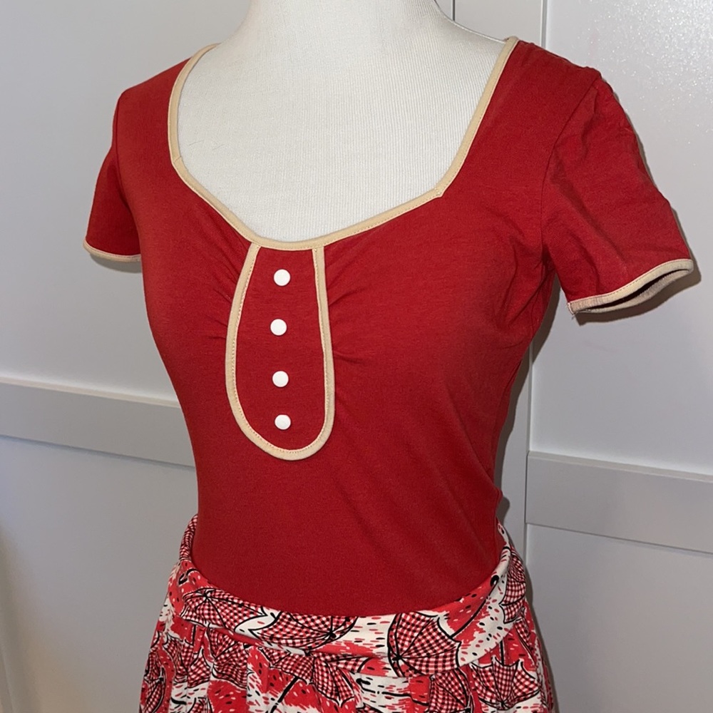ModCloth Effie’s Heart Red Umbrella Print Dress